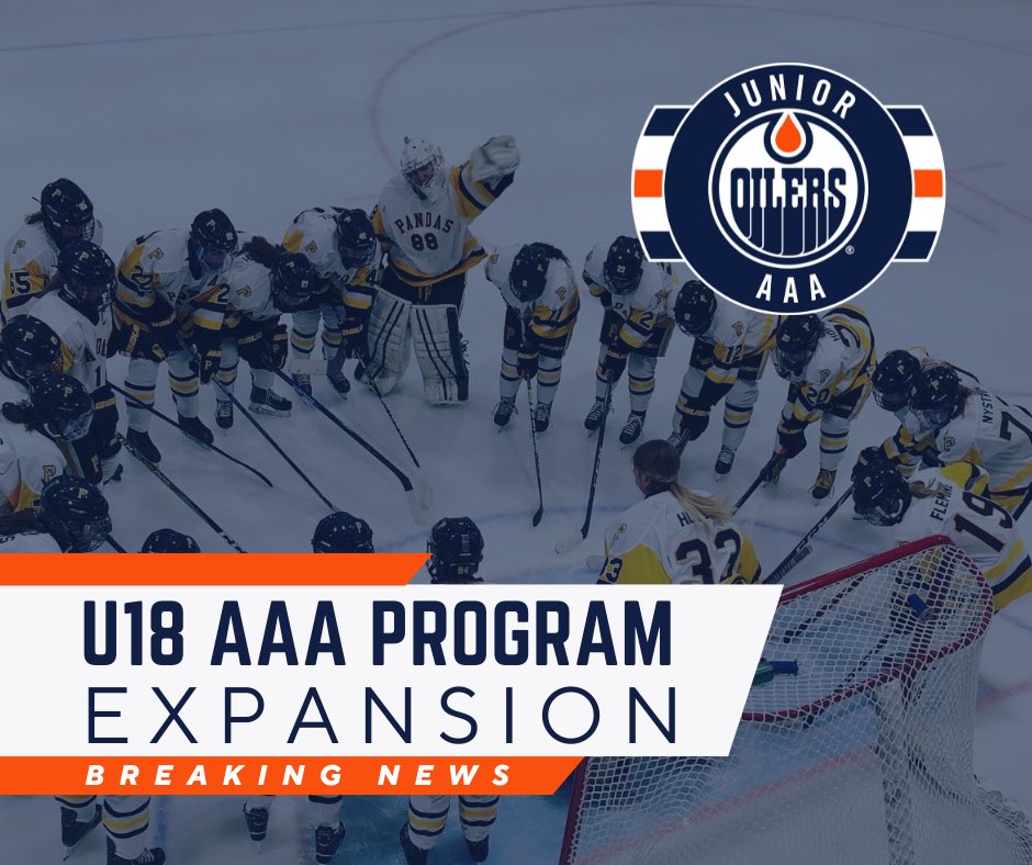 playhockeyedm's tweet photo. 🚨BREAKING NEWS🚨

Hockey Edmonton and @EdmontonOilers are proud to announce the expansion of the Edmonton Junior Oilers program. 

READ MORE | https://t.co/Nky5sjF7wj

#hockeyedm | @jroilersblue | @jroilersorange | @EdmPandasAAA https://t.co/ad7Cx3OdH8