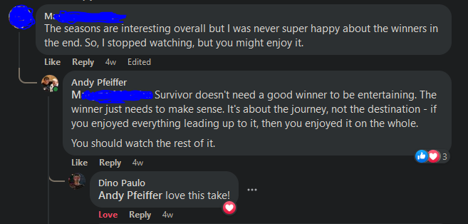 IAmAndyPfeiffer's tweet photo. Congratulations to @AlsoDino on winning #SurvivorSA! Enjoy the money, the honeymoon, the car, AND the cursebreaking (you and Kristen made off like bandits).

You were a good winner AND the season was wildly entertaining. This is responding to your reply to me from a month ago: https://t.co/t5HMbWxo0z