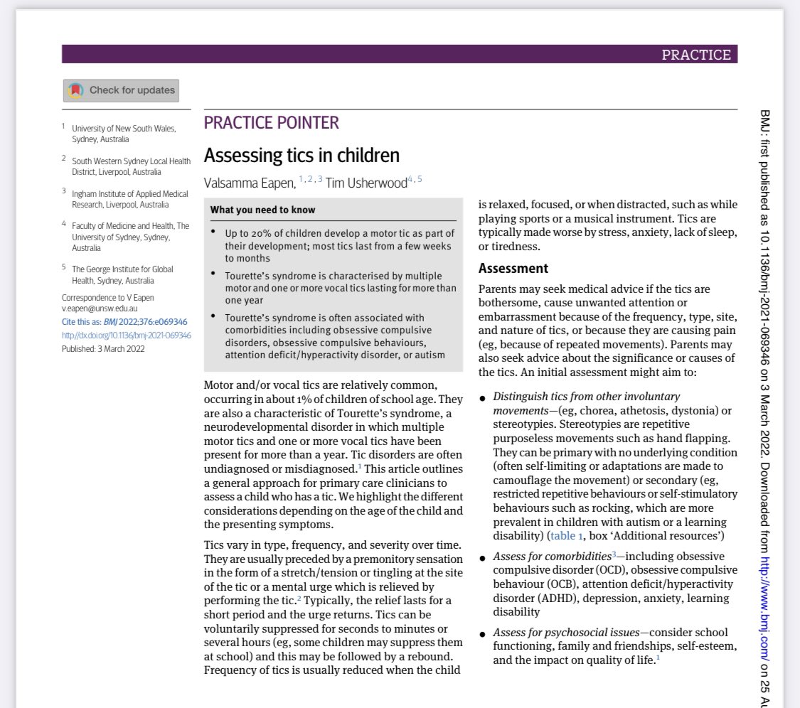 DrJinRussell's tweet photo. It’s fantastic hearing from Prof Valsamma Eapen at #NBPSA22 discuss management of childhood tics. 

Prof Eapen’s recent @bmj_latest review paper can be found here, https://t.co/QNHYfZnB5w

Hats off to the organising committee for an extremely high quality programme https://t.co/3B9q1Yjfp7