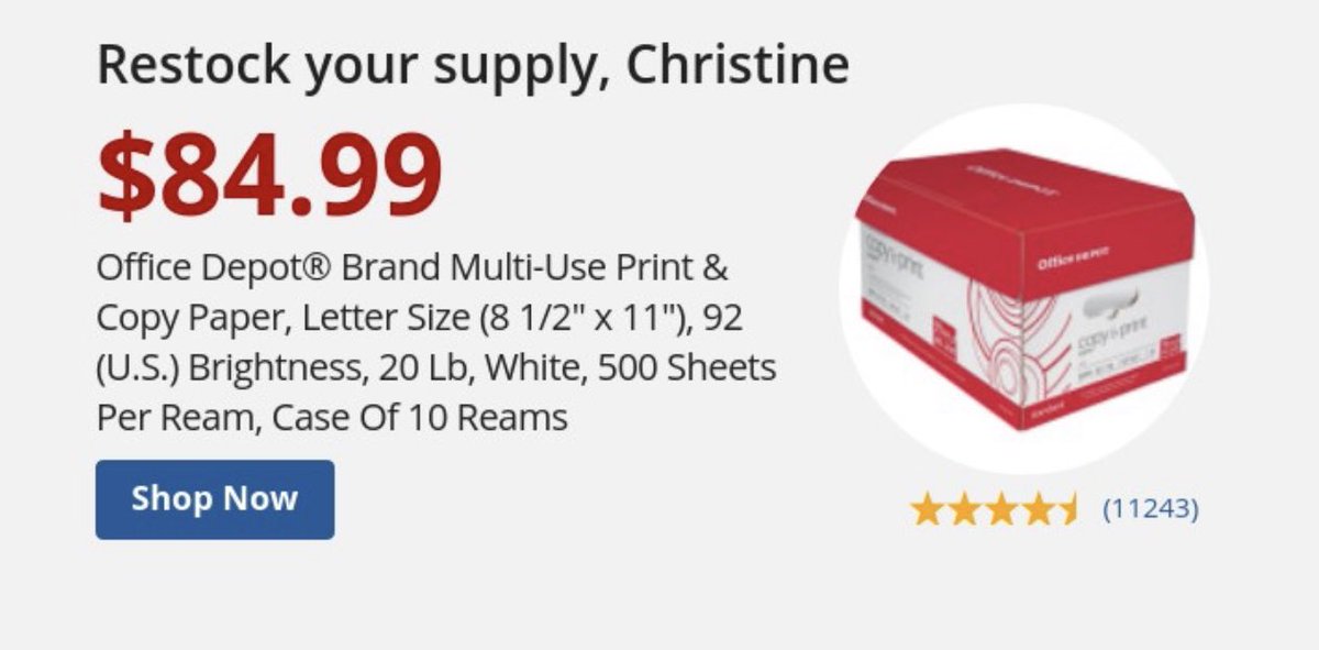 MrsPeteHiggins's tweet photo. I used to stock up when this went on sale for 29.99. Thanks @POTUS for the booming #economy 
@officedepot #papershortage #everythingshortage @JoeBiden @GOP https://t.co/k8WDOmqB6Q