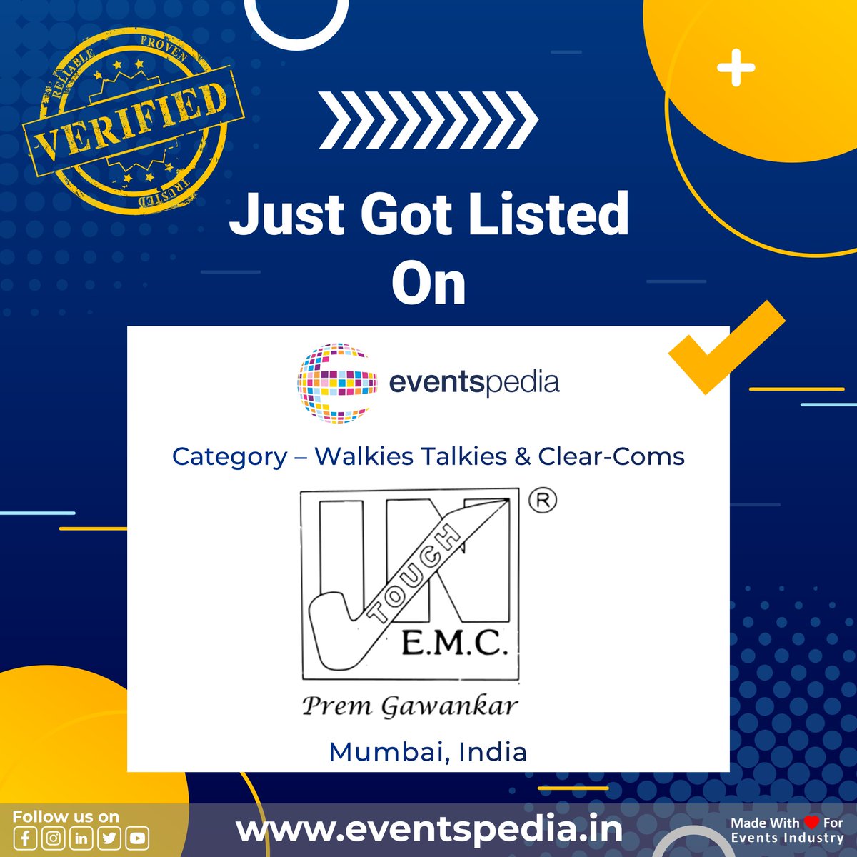 Eventspedia_Ind's tweet photo. In Touch E.M.C. is engaged as the foremost service provider for Walkie Talkie & Clear Comms for Events, Weddings & Exhibitions.
Check https://t.co/E2RdE5R7sS
#walkietalkie #radio #communication #motorola #clearcom #showmanagement #eventorganizer #mumbai #eventspediaindia #event https://t.co/zWqWuinJWO