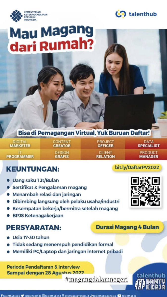 worksfess's tweet photo. Work! siapa tau ada yang berminat, pemagangan resmi dari kemnaker kerja sama dgn berbagai startup di seluruh Indonesia https://t.co/lM9n8i8DI7