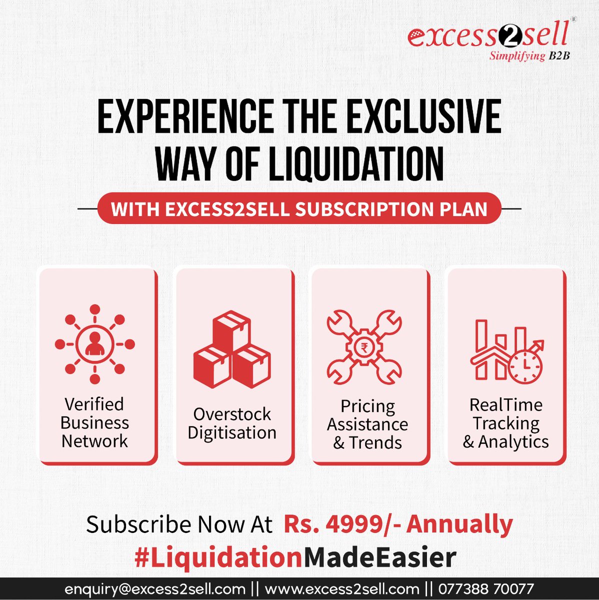 excess2sell's tweet photo. Grab the exclusive deals, with exciting features on EXCESS2SELL App ! 🙌

Avail subscription at just Rs. 4999/- annually ✅

Visit https://t.co/xXONZTf3Ne 

#LiquidationMadeEasier

#surplusliquidation #liquidate #overstock #stockinventory #b2bplatform #businessprofits https://t.co/VGuBx1FSHR