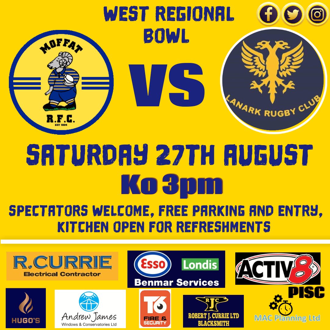 The season starts with the West Regional Bowl on Saturday vs <a href="/LanarkRugby/">Lanark Rugby Club</a> 
Come along and support the teams
and then join us for post match refreshments <a href="/PISCMOFFAT/">PISC MOFFAT</a>

<a href="/WeegieRugby/">Weegie-Rugby</a> <a href="/VisitMoffat/">Visit Moffat</a>
