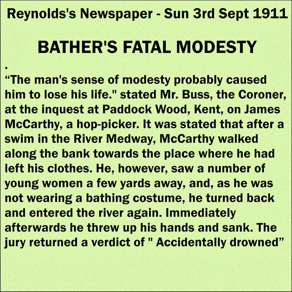 1920Hindsight's tweet photo. And in the news that day, 3rd Sept 1911, we have this tragic accident. I can't quite decide what the moral of this story is... https://t.co/eTm8Yylgn0
