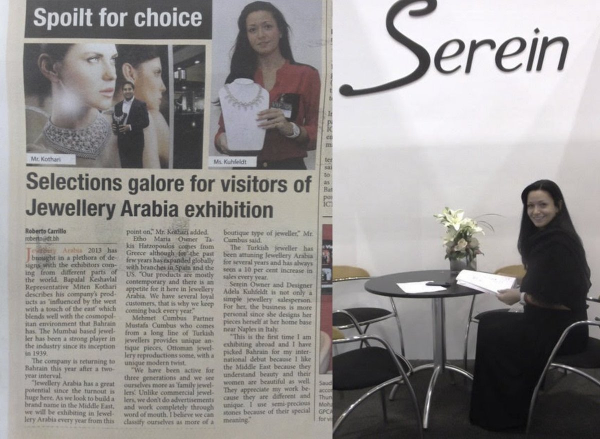 A scan of a Bahrain newspaper article mentioning “Maria Adela Rivera Kuhfeldt”, and a photo of her at the expo, both were emailed to Marcelle D’Argy Smith in December 2013.