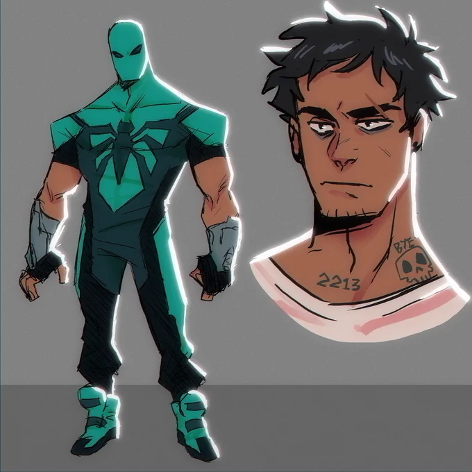 Here's Manuel night spider suit prototype from when he started at 15, he was in a hurry and grabbed what he could 