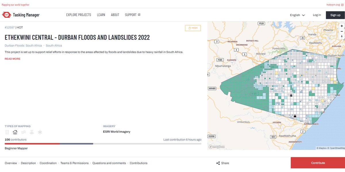 Early this year, severe flooding and landslides caused by heavy rainfall affected southern and south-eastern South #Africa. We are appealing to all mappers to continue contributing to this worthy cause by #mapping  task: tasks.hotosm.org/projects/12597/

#OpenStreetMap
#DurbanFloods