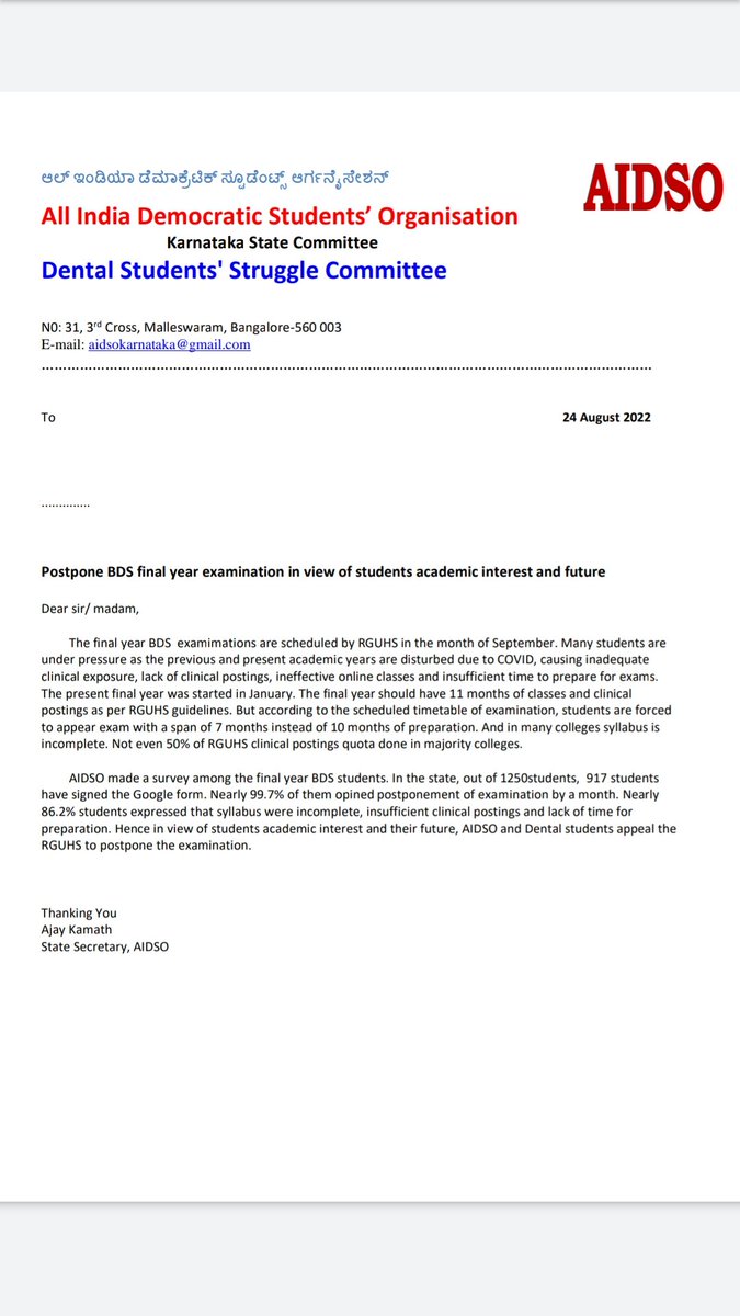 ZoyaAnj94336800's tweet photo. @nafees_fazal ma'am please look into this .. majority want postponement 
@VCRguhs @BSBommai @CMofKarnataka @dentodontics @mla_sudhakar 
#postponebdsexams https://t.co/UtVm0RMOEt