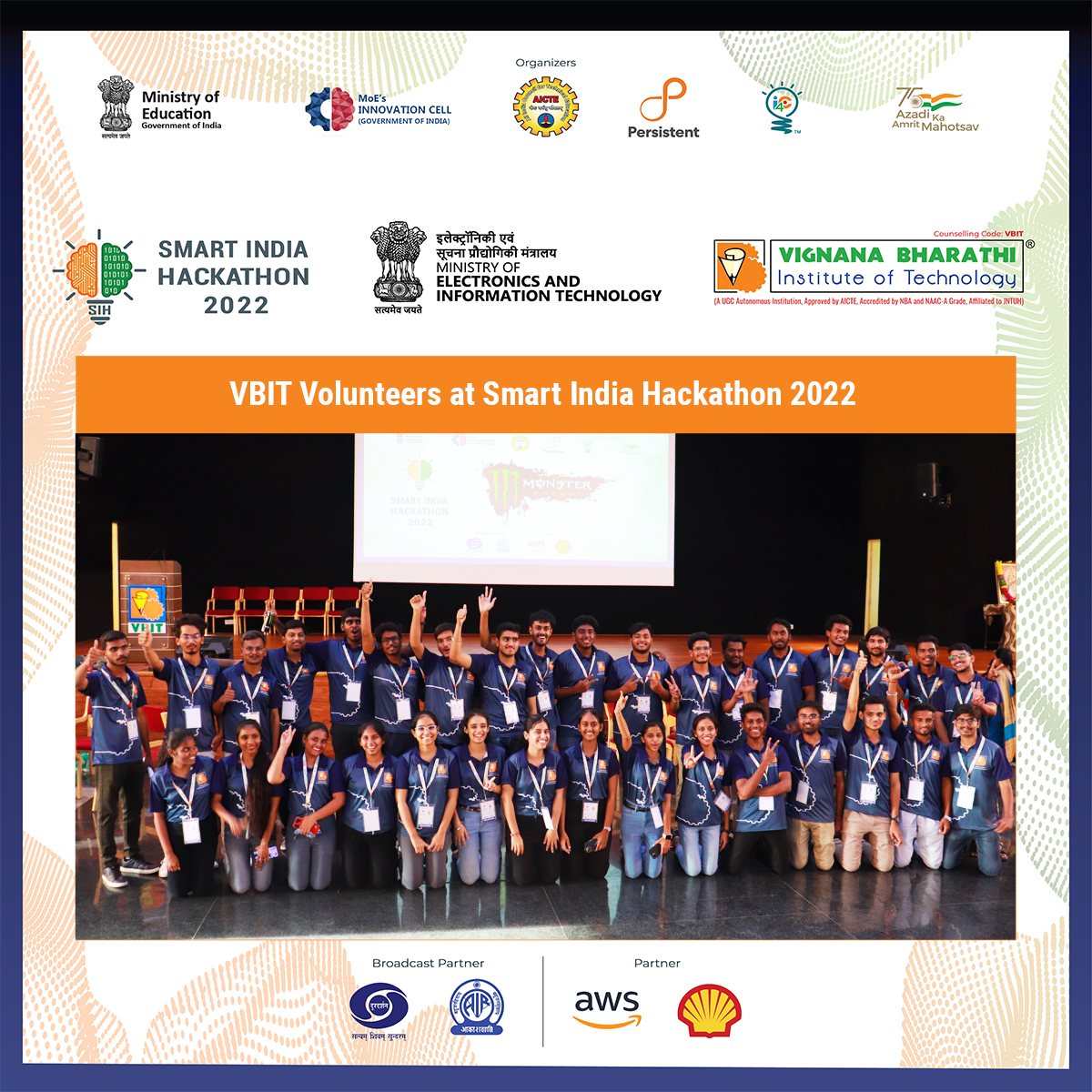 VBITHYD's tweet photo. Our Energetic and hardworking volunteers of VBIT at Smart India Hackathon 2022 #SIH Software Edition Grand Finale
#VBIT #SmartIndiaHackathon #Energetic #Hardworking #SmartIndia #PM_ModiAtSIH #SIH2022 #PMO #PMOIndia #SoftwareEdition #SIHSoftwareEdition #GrandFinale #SmartIndia https://t.co/CBue5IBN4U