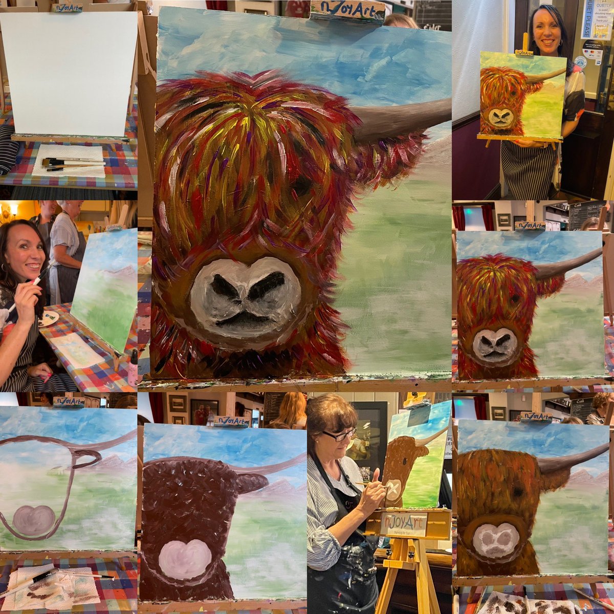 DrM_Webster's tweet photo. Making the most of study-free evenings and the start of my annual leave 🎨 Moo-tastic evening at my first art class with my bestie @cederrick9 #getcreative #getarty #highlandcow 🐮 Thanks nJoyArt and our hosts at the fab @7Stars_Rugby Pub in Rugby #hiddengem https://t.co/nEPnGU2OH1