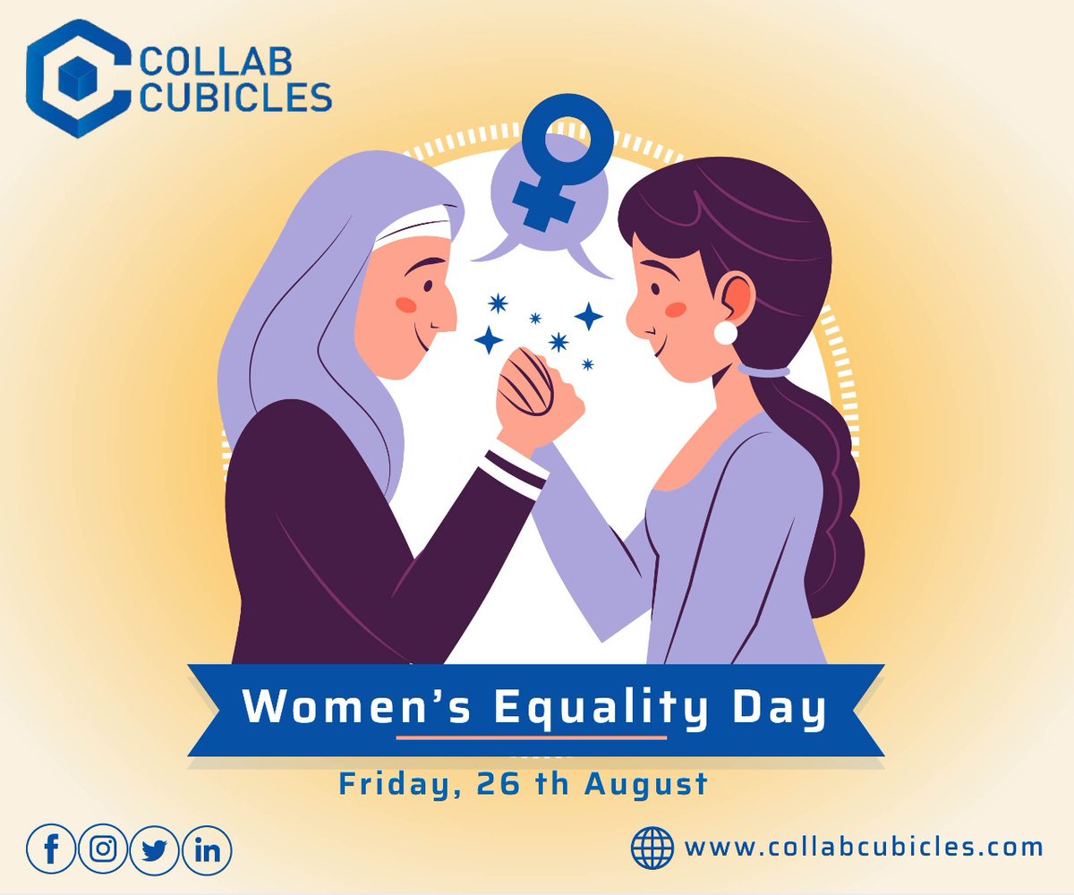 CollabCubicles's tweet photo. Happy Women’s Equality Day.

#WomensqualityDay #WomenEquality #womenempowerment #genderequality #leadership #womenrights #womenpower #collabcubicles #work #coworking #coworkingspace #Community #bangalore https://t.co/ME6xZmcwcR