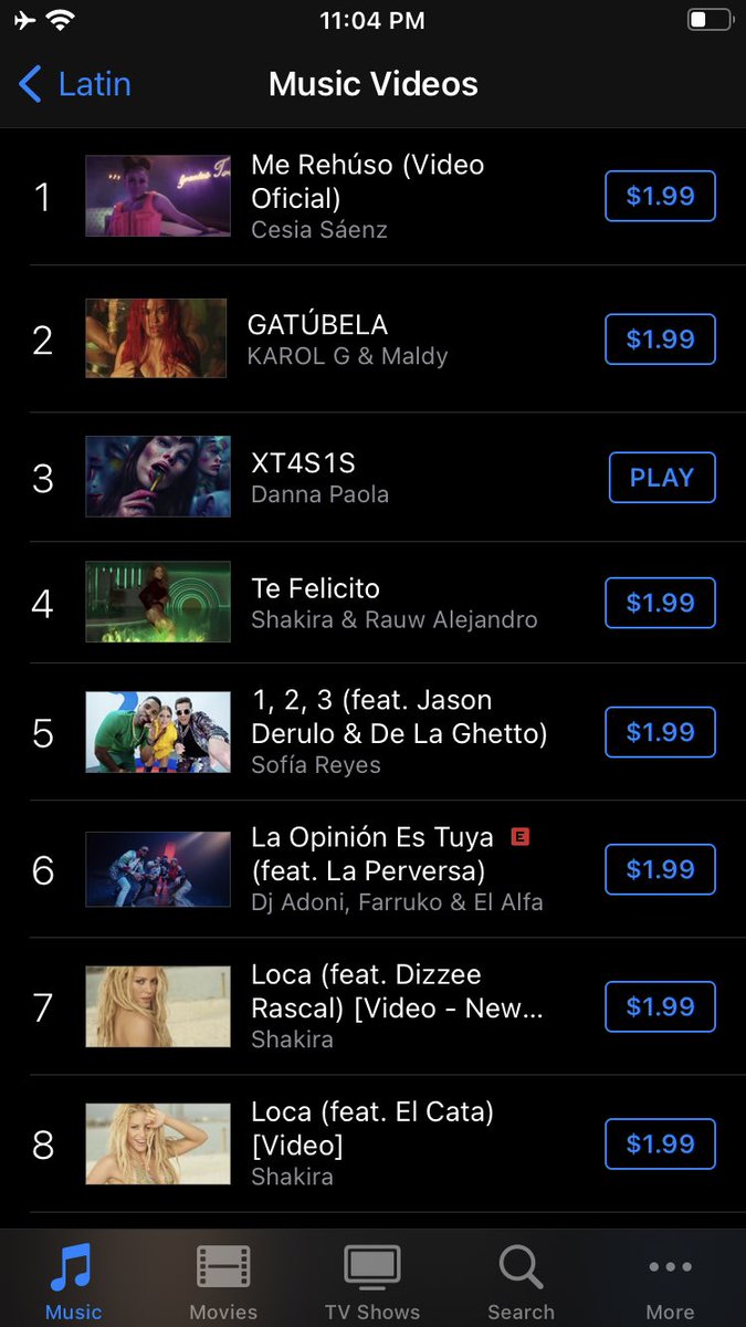 DannaPaola_US's tweet photo. 🇺🇸 iTunes US Music Videos (Latin)

#3. ‘XT4S1S’ by @dannapaola (+3) *New Peak*

🇺🇸 iTunes US Music Videos (General)

#41. ‘XT4S1S’ by Danna Paola (+62) *New Peak* https://t.co/rh34iIijir