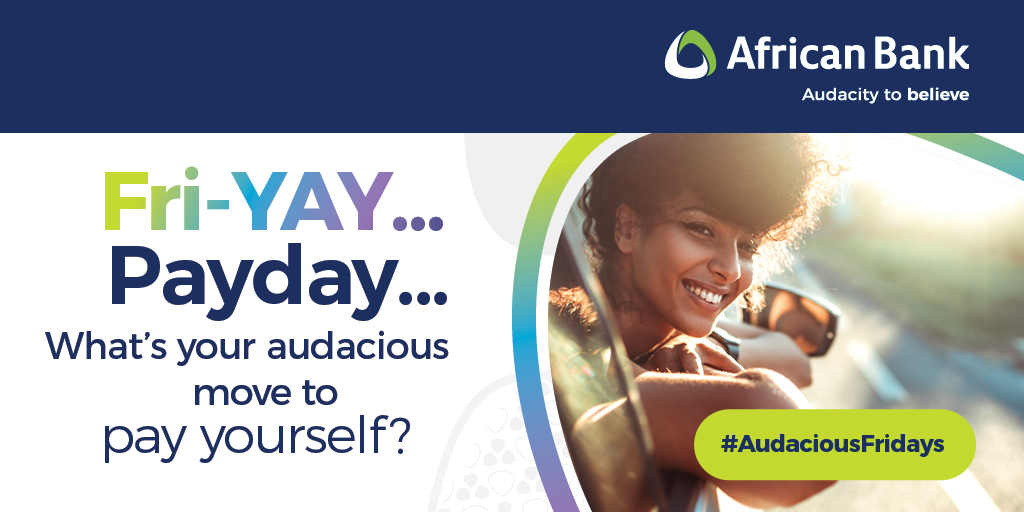 AfricanBank's tweet photo. Each payday is a fresh opportunity to take action towards a future you’ve always dreamed of! What’s your #AudaciousMove this payday?
Saving and Investing does not have to be this big thing and does not require large sums of money.
#AudacityToBelieve #AudaciousFridays https://t.co/bsPVEuU0Jt