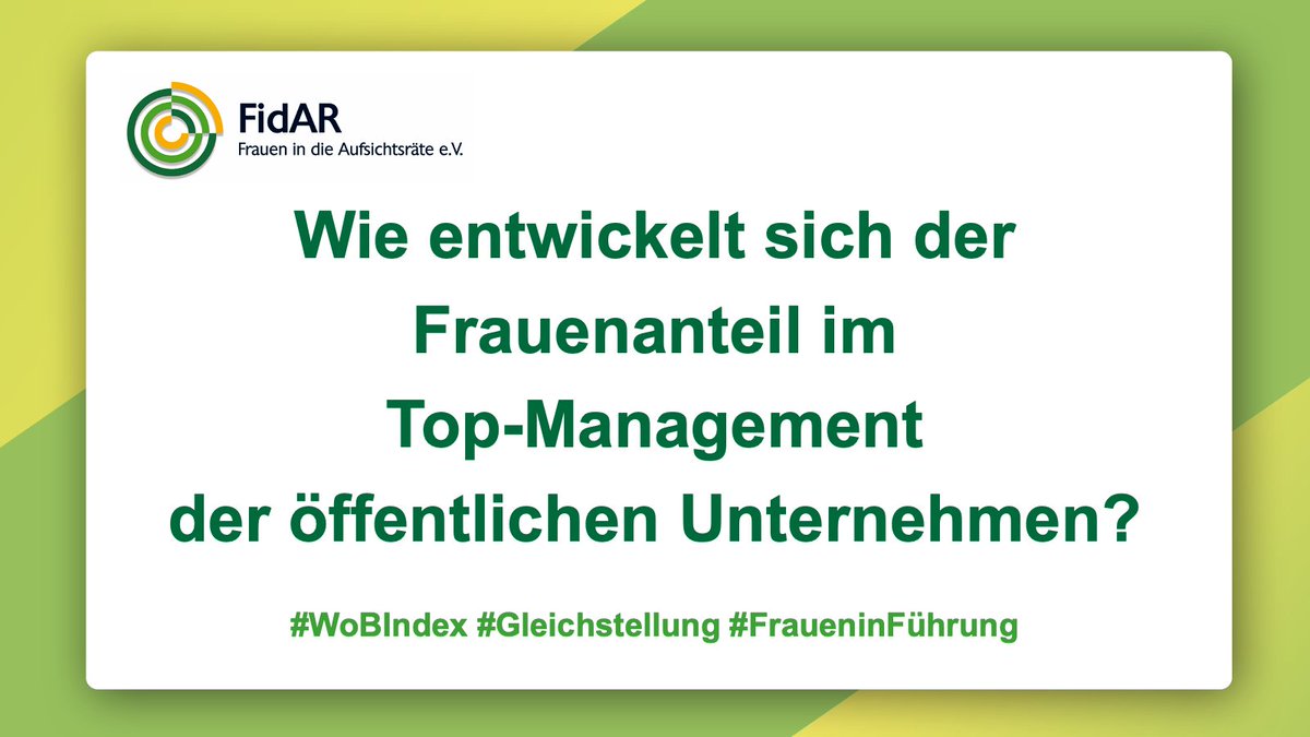 FidAReV's tweet photo. Der Frauenanteil im Top-Management öffentl. Unternehmen stagnierte vergangenes Jahr bei 22%. Zeigt das Mindestbeteiligungsgebot aus dem #FüPoGII dieses Jahr schon Wirkung und beeinflusst positiv die #Gleichstellung? Was glauben Sie? 👇🏻
Auflösung im Public #WoBIndex ab September https://t.co/qn9tIJQK1O