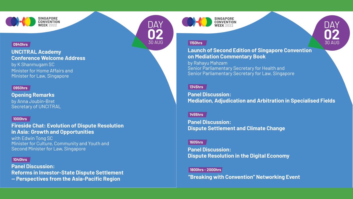 minlawsg's tweet image. Last call to sign up for Singapore Convention Week 2022 (SC Week 2022)!
 
Here is an exciting line-up of legal and dispute resolution-related events.
 
Learn more at singaporeconventionweek.sg
 
#SCWeek2022 #SGMediates