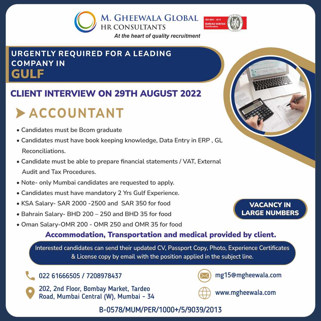 mgheewala_hrc's tweet photo. Job Vacancies for #Gulf
Interested Candidates can send the updated resume to mg15@mgheewala.com
Learn More https://t.co/Ps4bxvjpD1
#accounting #accountant #accountsindustry #dataentry #dataentryjob #erpexperience #reconciliations #financialanalyser #taxprocedure #auditor https://t.co/v7L0AnaDP9
