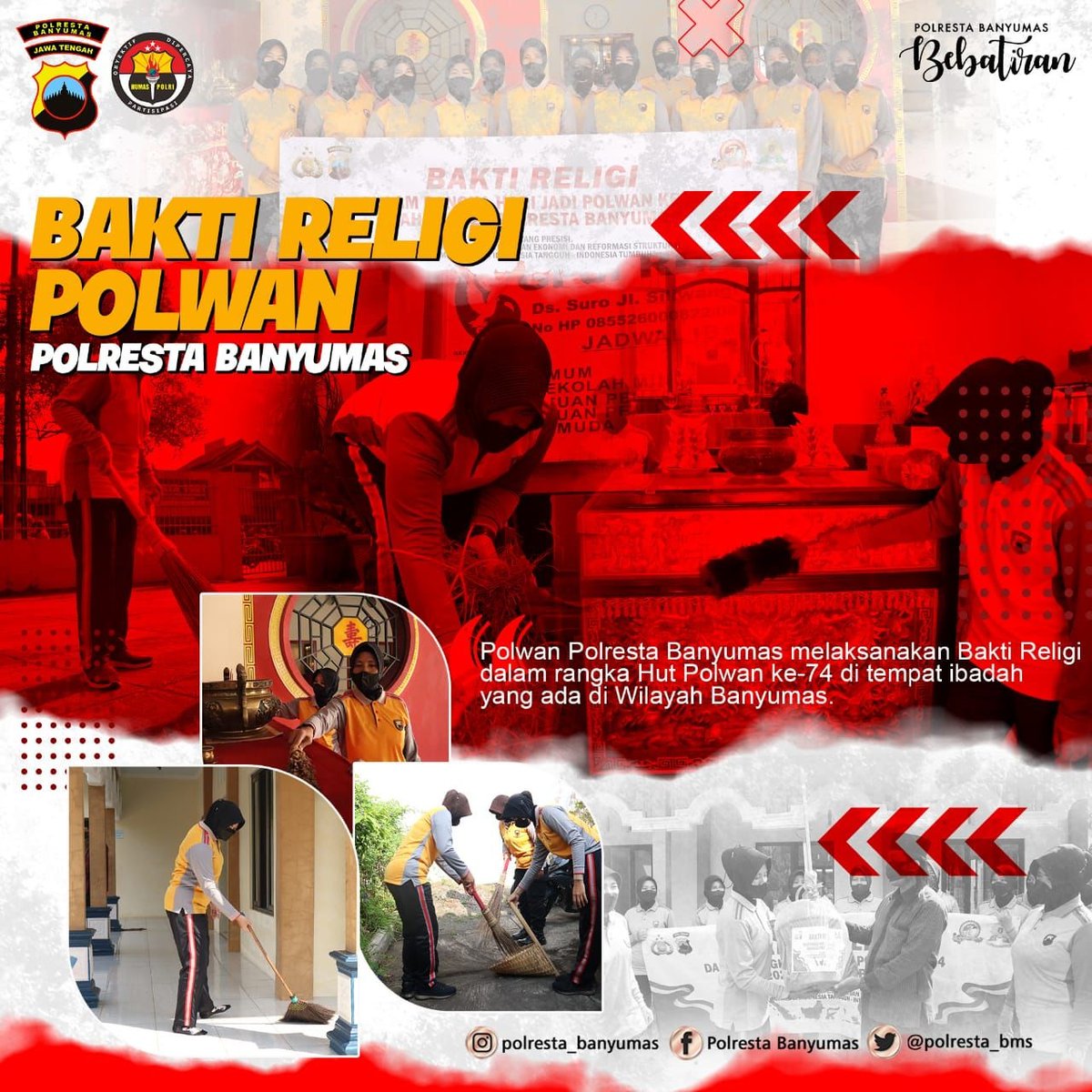 hendry_0904's tweet photo. Bakti Religi Polwan Polresta Banyumas dalam rangka HUT Polwan ke 74 di tempat ibadah diantaranya Klenteng Hok Tek Bio Sokaraja, Masjid Abu Bakar Ash-Shiddiq Kalibagor dan Gereja Rehobot Kalibagor. 
@kapolresta_banyumas @divisihumaspolri @humas_poldajateng
@polresta_banyumas https://t.co/JHKvZiwGrt