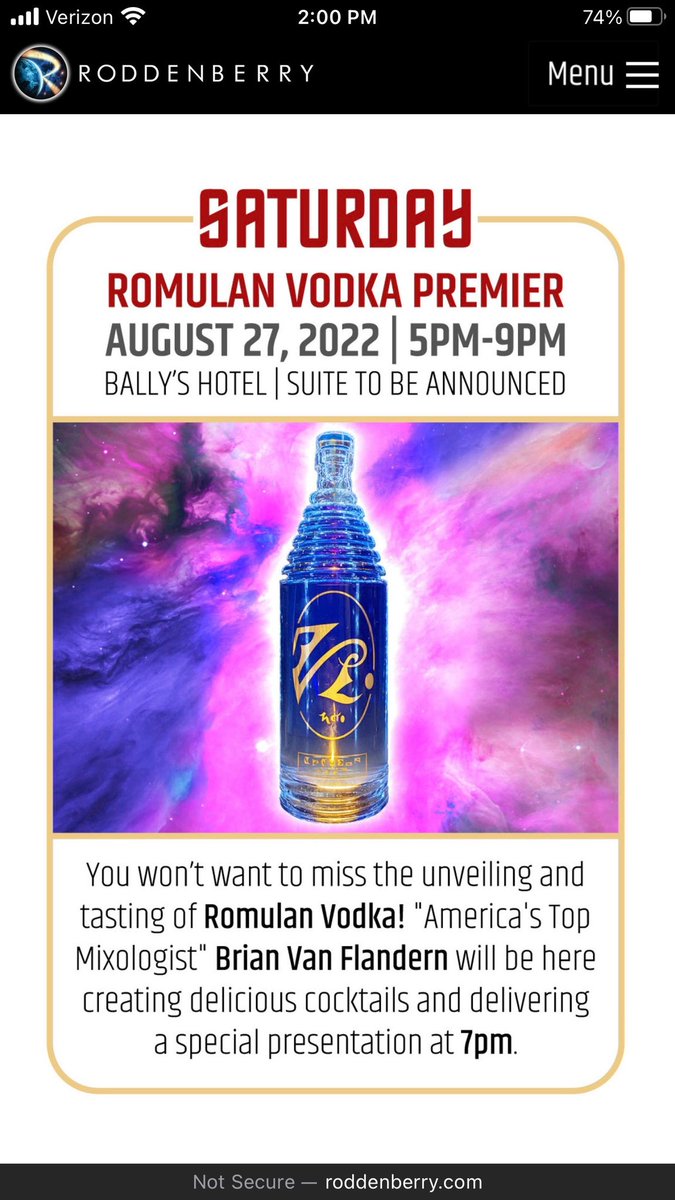 Hey Bartender…I am now the officially sanctioned mixologist of STAR TREK!  If you’re in Las Vegas… join the launch of Romulan Vodka!