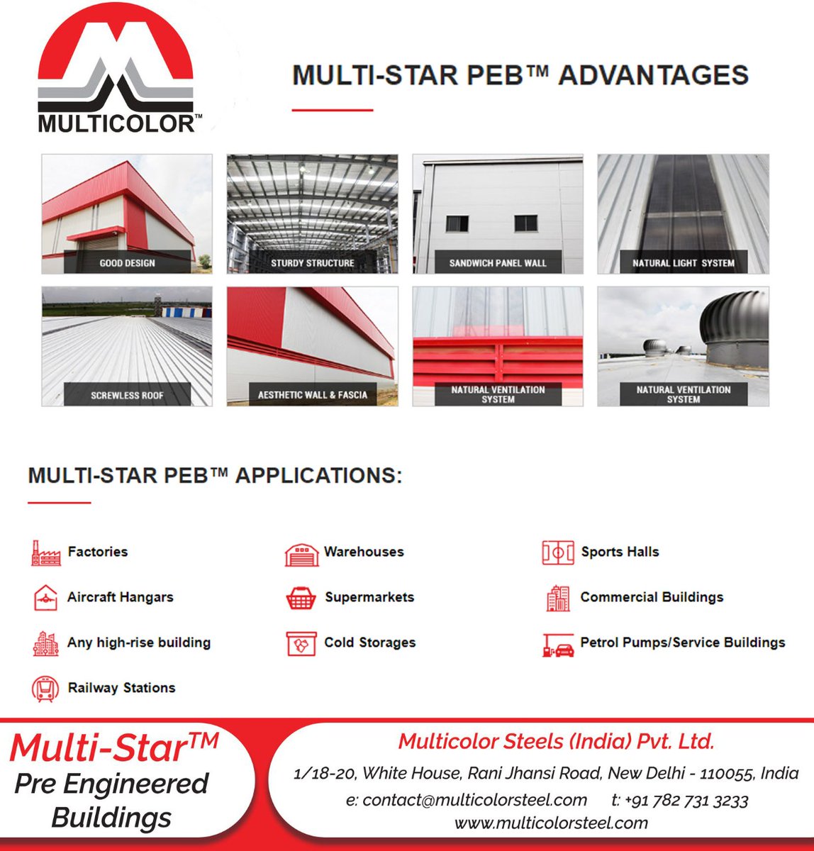multicolor121's tweet photo. Multicolor® Steels is a trusted name in India, since last 25 years, dedicated to Metal Building Systems - Metal Roofing &amp; Wall Cladding, Pre-engineered Buildings (PEB), Steel Deck Floor System, 
 #multicolor #pebconstruction #pebstructure #pbbuldings #industrialbuiklding https://t.co/WwnOwf8Yfy