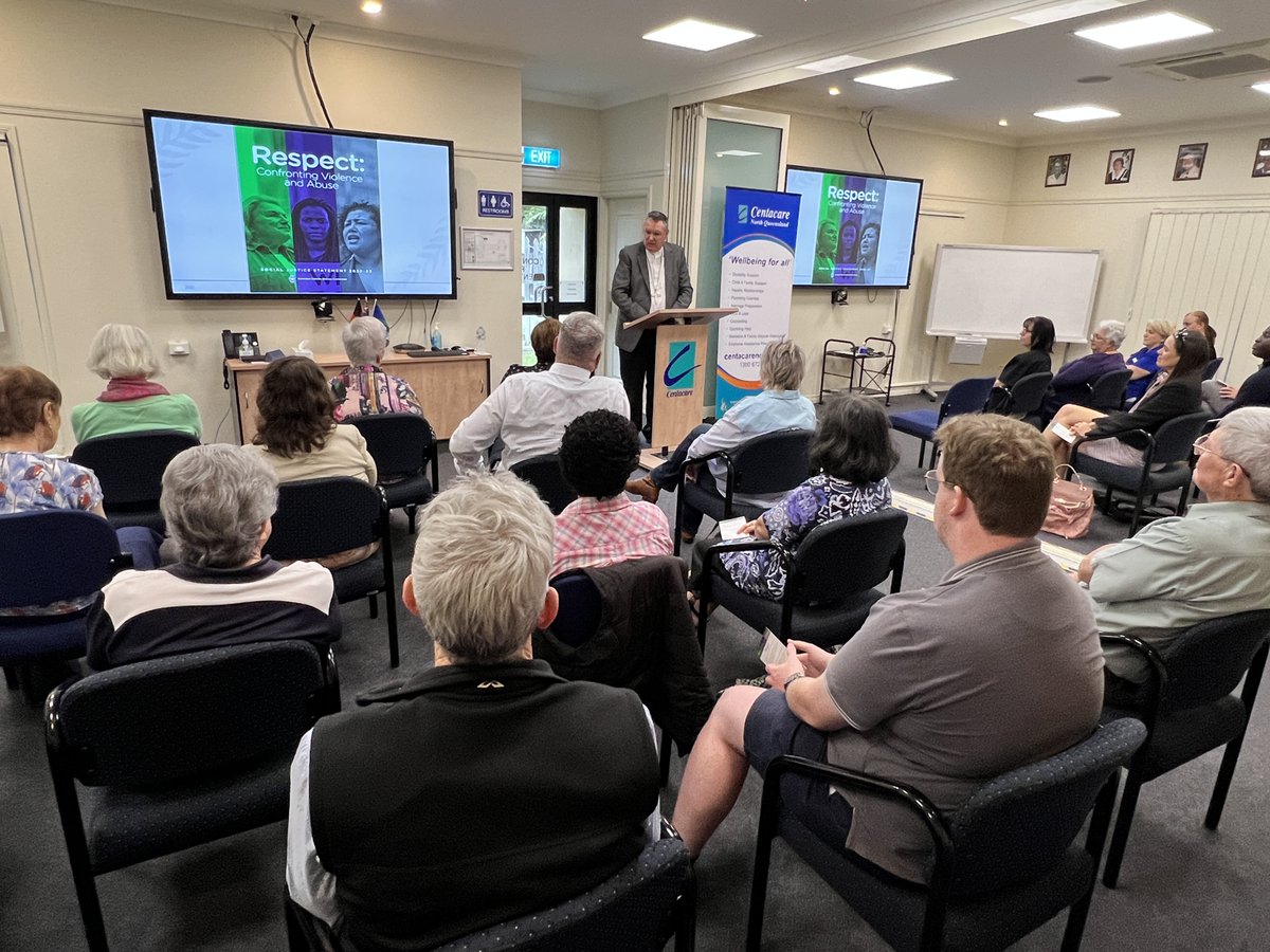 BishopTimH's tweet photo. This afternoon I launched the @JusticeCatholic 2022-23 Social Justice Statement Respect: Confronting Violence and Abuse at @CentacareNQ @DaleLast1 https://t.co/YvJrakM6c7