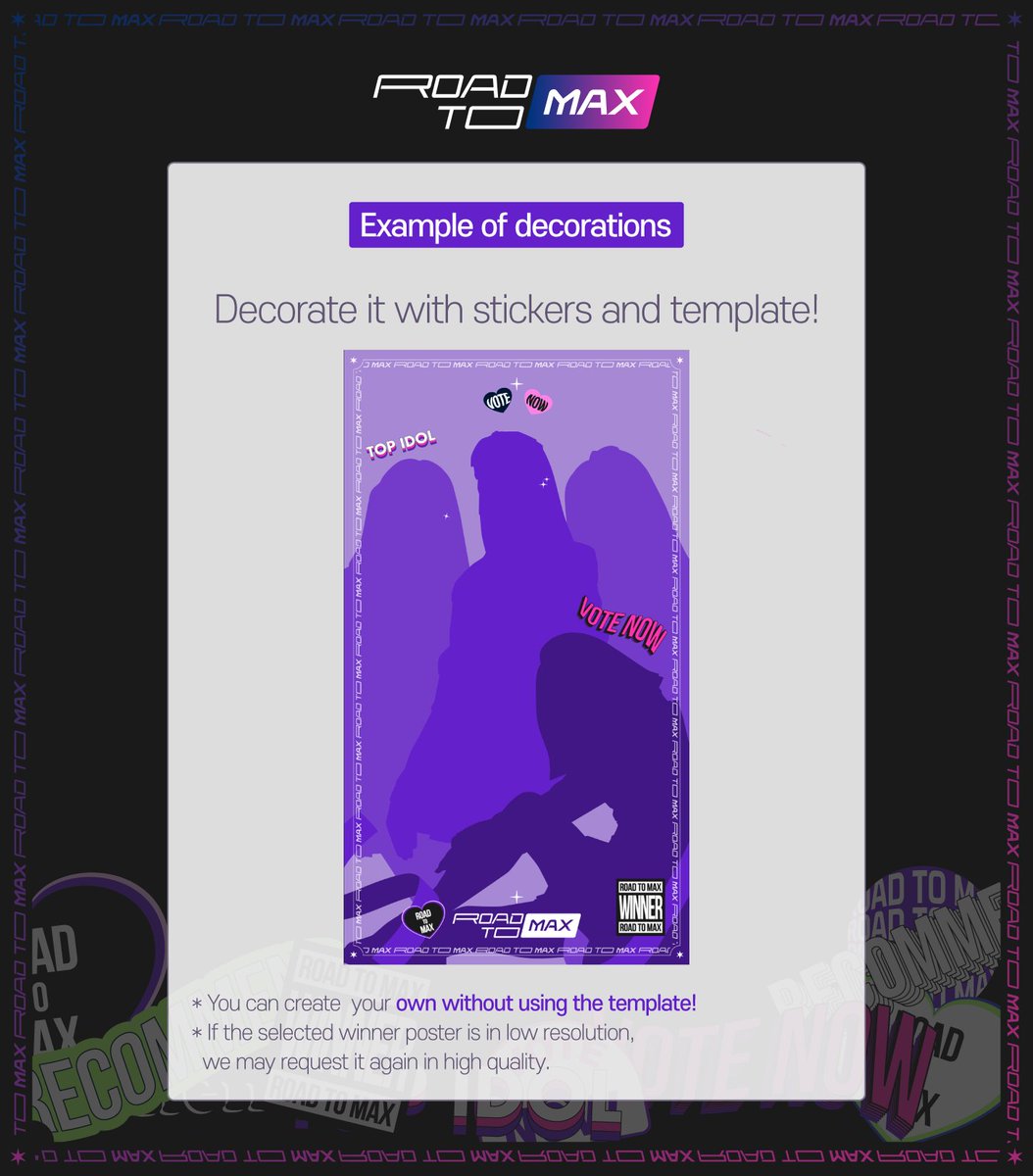 mnetplus's tweet image. [PR Manager Mission 2]
BOOST UP my artist
Create a promotional poster🚀

How to participate  
1. Download template from Google Drive
👉bit.ly/3RaDPoU 
2. Decorate with template
3.  Upload tweet or ROAD TO MAX Community feed with #roadtomax_mission

#Mnetplus #엠넷플러스