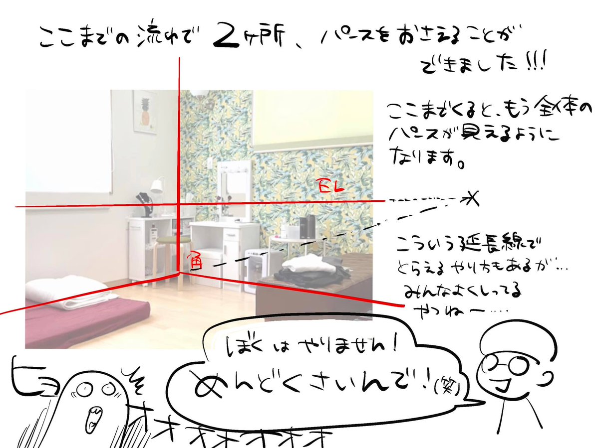 ②平なところがアイレベル 