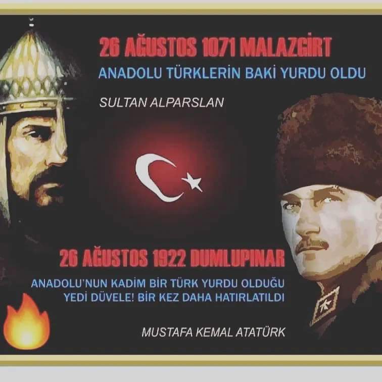ozgurcinar44's tweet photo. "Ya Muzaffer Olur Gayeme Ulaşırım
Ya da ŞEHİT Olarak Cennete Giderim.
#SultanAlparslan
26 Ağustos 1071
Anadolu Türk'e yurt oldu.
26 Ağustos 1922
Türk'ün yurdu kurtarıldı.
KUTLU OLSUN. https://t.co/4I2IRzQQOT