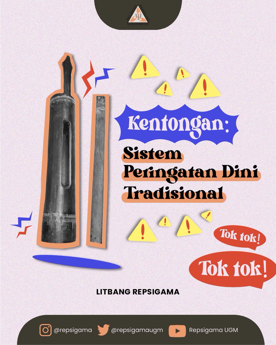 repsigamaugm's tweet photo. Eh kalian penasaran gak sih alat peringatan apa yang dulu orang gunakan sebelum masyarakat mulai menggunakan teknologi untuk memberi tahu bahaya?
Kenalan yuk dengan kentongan!
#KontenLitbang
#Repsigama https://t.co/Mse3oaoaCz
