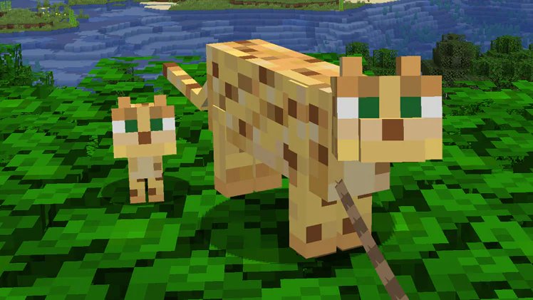 マインクラフト 日本公式 Minecraft Japan リードを使って動物とお散歩しましょう ヤマネコだけではなく ウマ ウシ オオカミや ウサギ ニワトリ カエルとまでお散歩できるのがマインクラフト ヤマネコもびっくりしています T Co