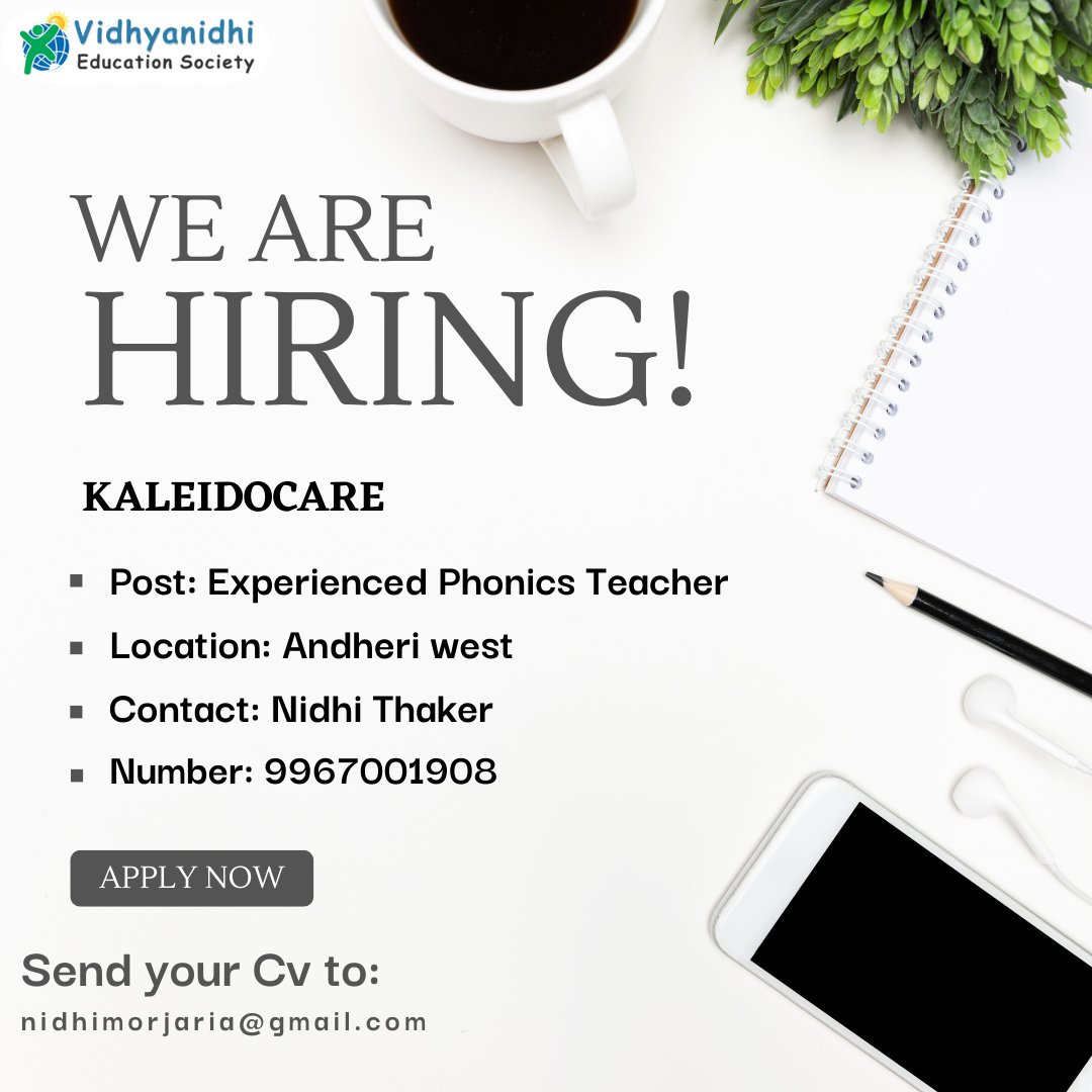 DiplomaTraining's tweet photo. Vacancy at KALEIDOCARE
Applicants note: when applying for the jobs use your discretion, as VES shall not be responsible for any unpleasant situations.
#teachingkids #teachertraining #jobvacancyalert #jobsvacancy #jobshiring #jobsinindia #jobvacancy2022 #teacher #teachersjobs https://t.co/lbe5bx8EbO