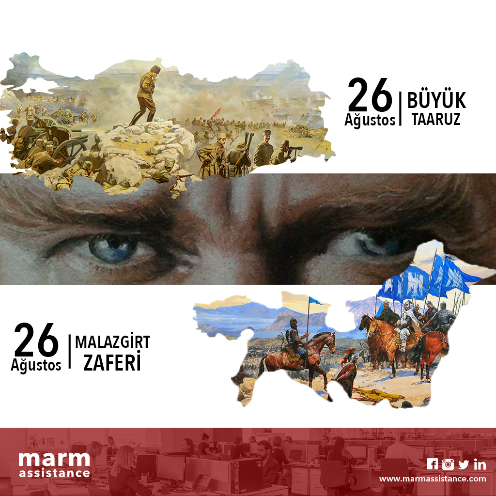 Malazgirt zaferinin 951. yıl dönümünü ve Kurtuluş Savaşı mücadelesinde Türk ordusunun kesin zaferiyle sonuçlanan Büyük Taaruzun 100. Yılını büyük bir gururla kutluyoruz.

#malazgirtzaferi #büyüktaaruz #Atatürk #TarihteBugün