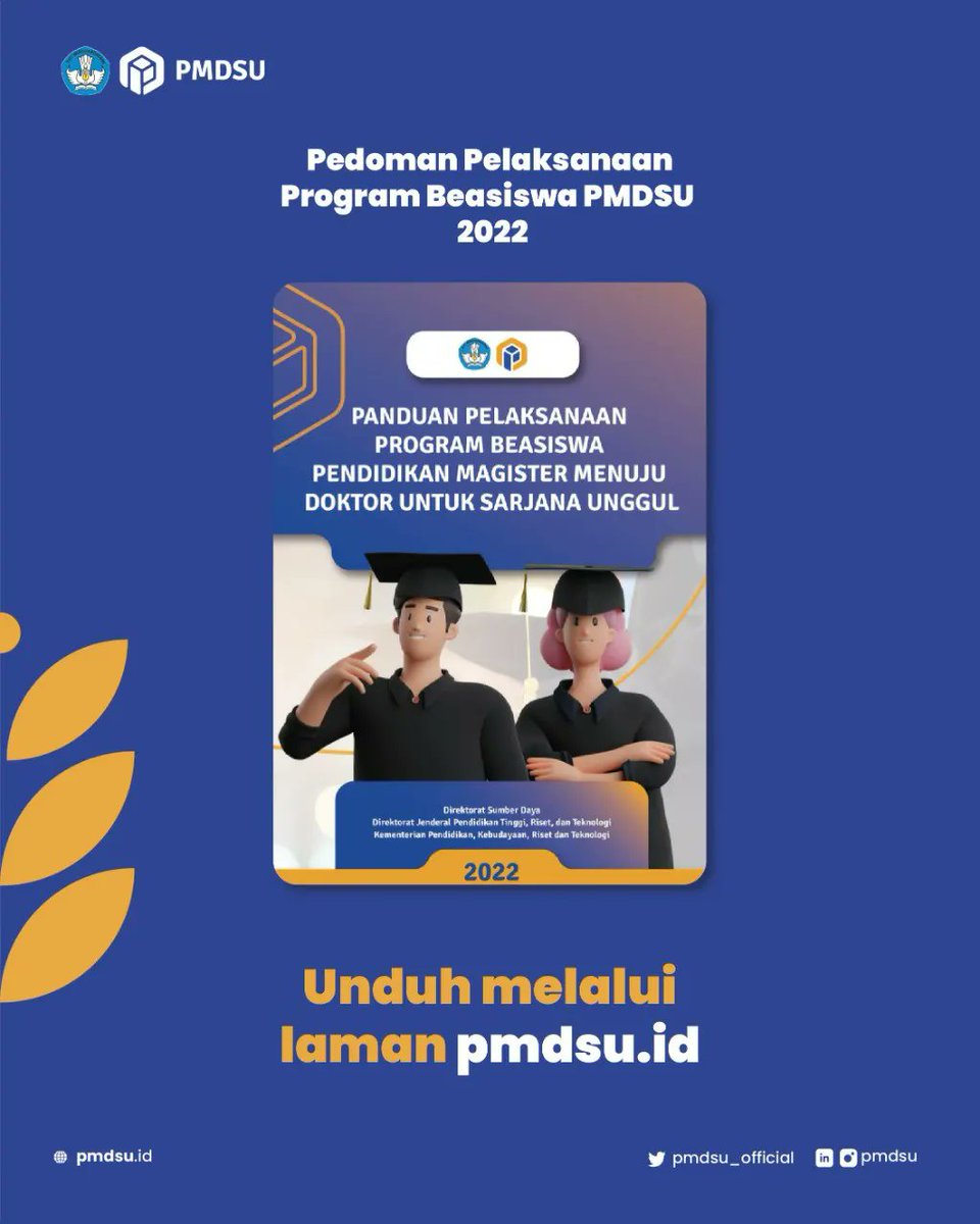 PMDSU_official's tweet photo. Halo #DoktorMuda!
Berikut pedoman beasiswa PMDSU bagi Perguruan Tinggi Penyelenggara, Program Studi, dan Promotor #PMDSU.
#PKPI #Kemdikbud #FastTrack #ManagemenTalenta #PrioritasNasional #DitjenDikti #ScholarshipDoktorMuda #Ditdaya #Beasiswa https://t.co/wtaTM11uoC