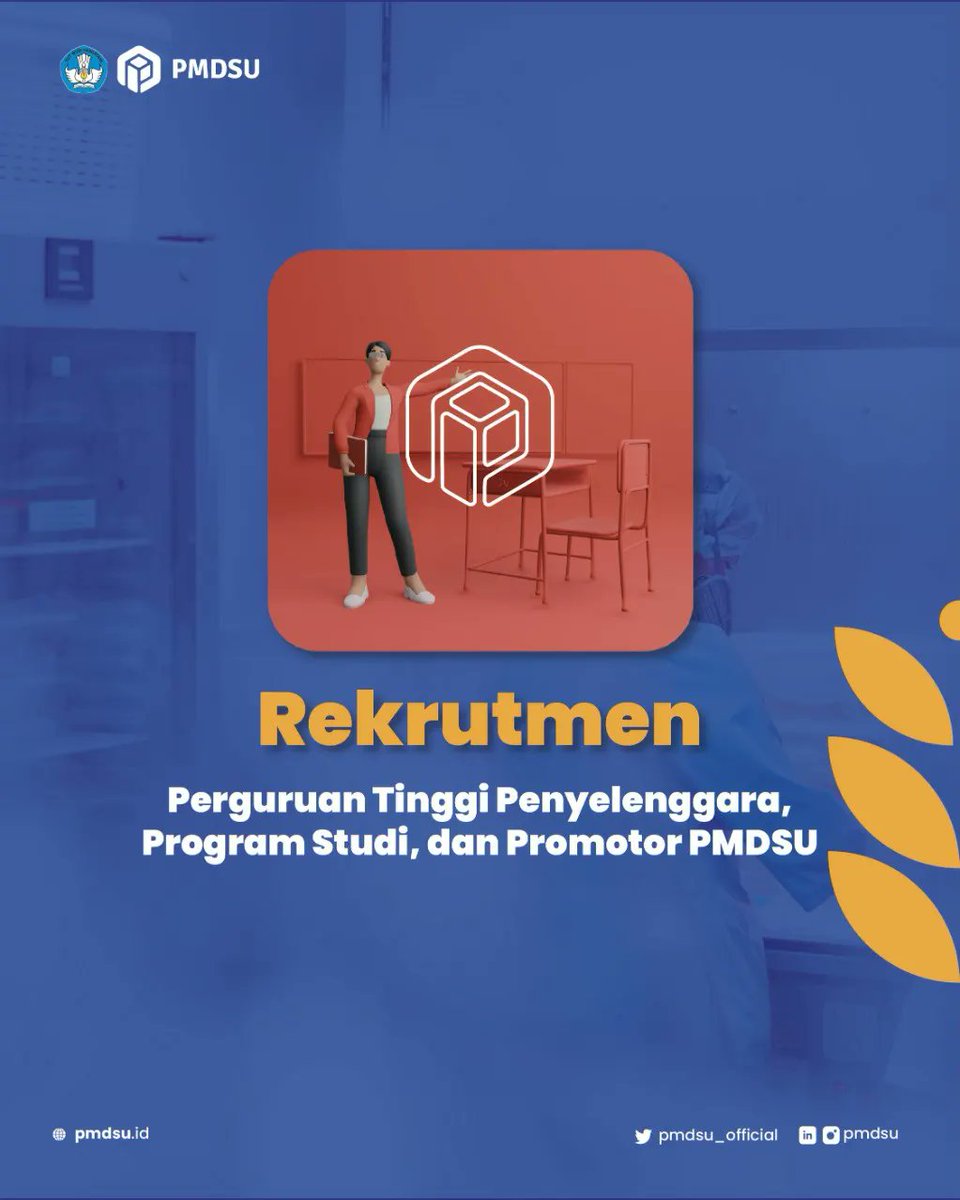 PMDSU_official's tweet photo. Halo #DoktorMuda!
Berikut pedoman beasiswa PMDSU bagi Perguruan Tinggi Penyelenggara, Program Studi, dan Promotor #PMDSU.
#PKPI #Kemdikbud #FastTrack #ManagemenTalenta #PrioritasNasional #DitjenDikti #ScholarshipDoktorMuda #Ditdaya #Beasiswa https://t.co/wtaTM11uoC