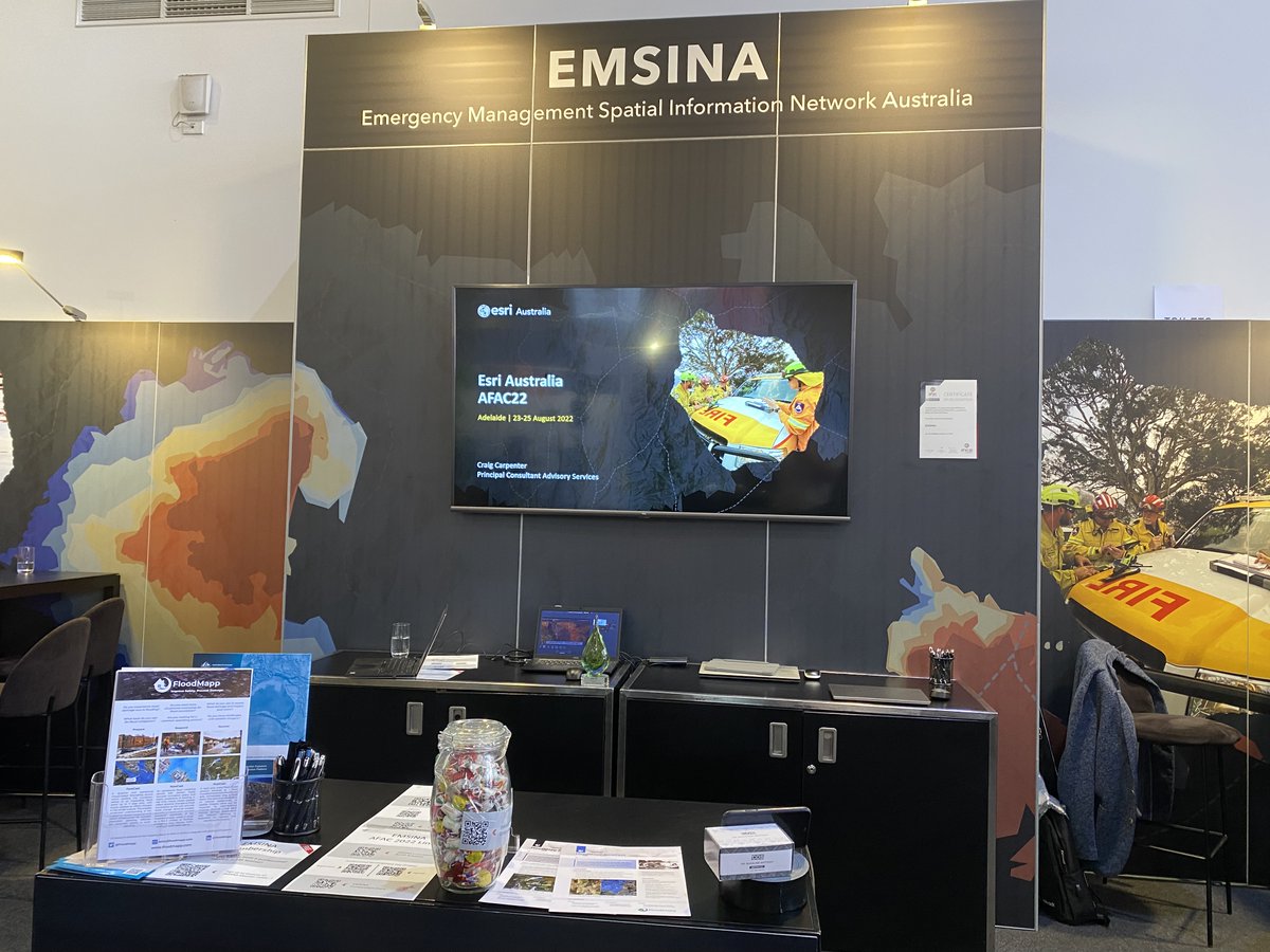 EMSINAGroup's tweet photo. The EMSINA AFAC Conference for 2022 has come to an end.  We would like to thank all delegates who visited the EMSINA Booth or participated in the EMSINA PDP today. We would also like to thank @AFACnews @esriaustralia @FloodMapp @firemapper_app https://t.co/VKL71Tr4zH
