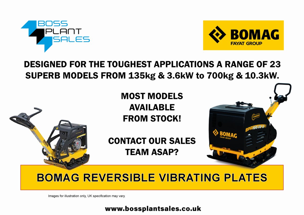 Put your business on firm ground with a new <a href="/BOMAGBuzz/">BOMAG GB</a> reversible plate!

Most models available from our own stock!

Contact sales ASAP for more info, pricing, and finance options.

bossplantsales.co.uk/contact1.html