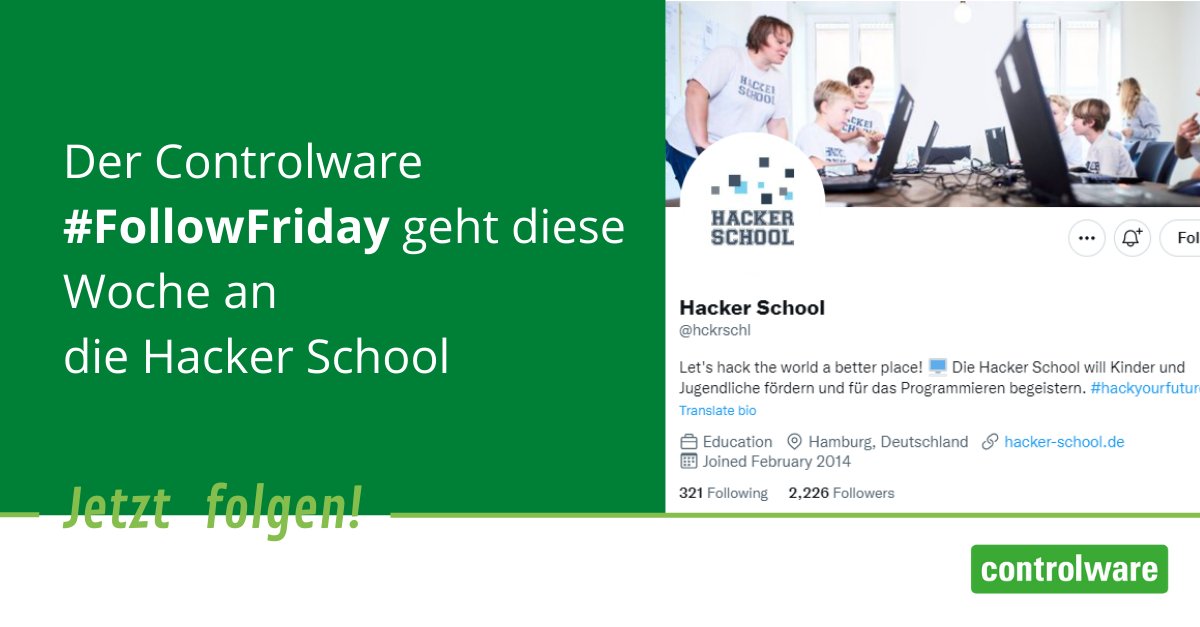 ControlwareDE's tweet photo. Früh übt sich! Am heutigen #Controlware #FollowFriday wollen wir eine großartige Organisation vorstellen: Die Hacker School. @hckrschl hat sich das Ziel gesetzt Kinder und Jugendliche für die Welt des #Programmierens zu begeistern und bietet dafür ein breites Programm an. https://t.co/ttbQXlf4CD