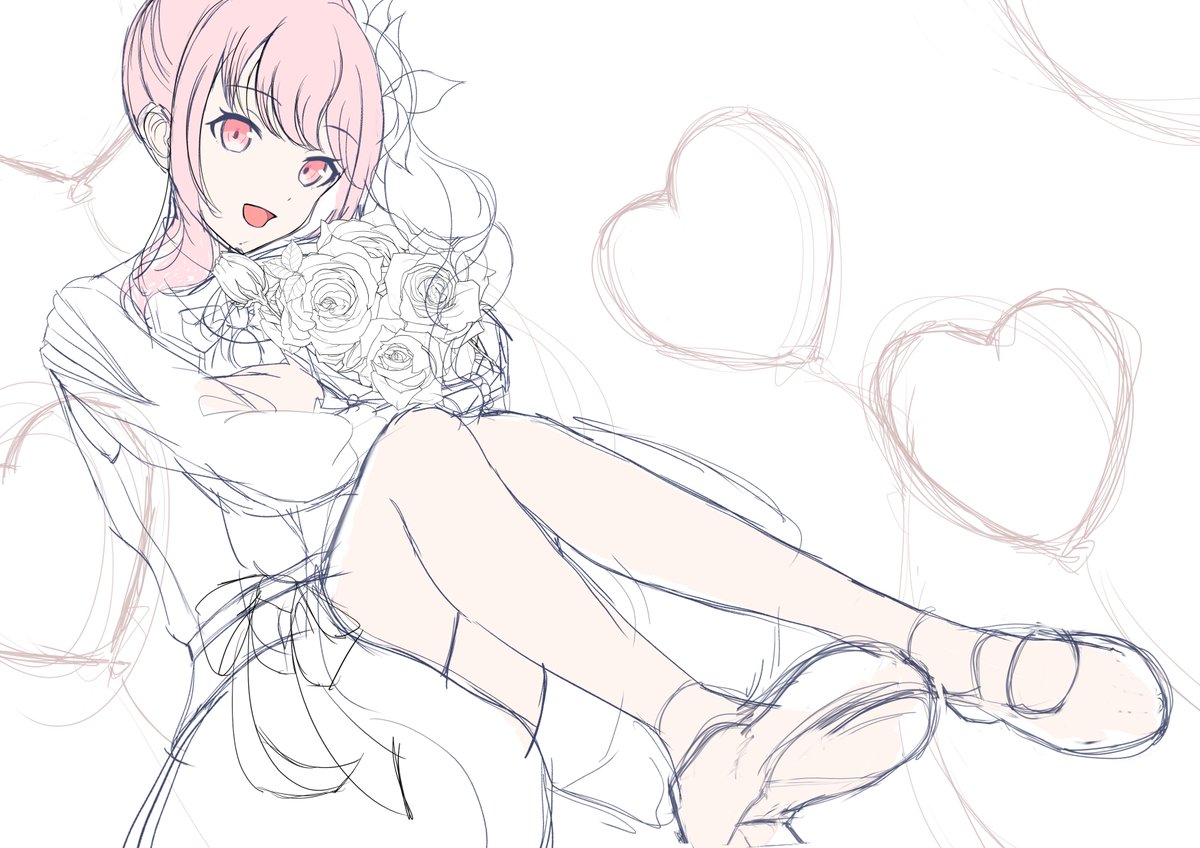 bouquet flower 1other sketch pink hair solo smile  illustration images