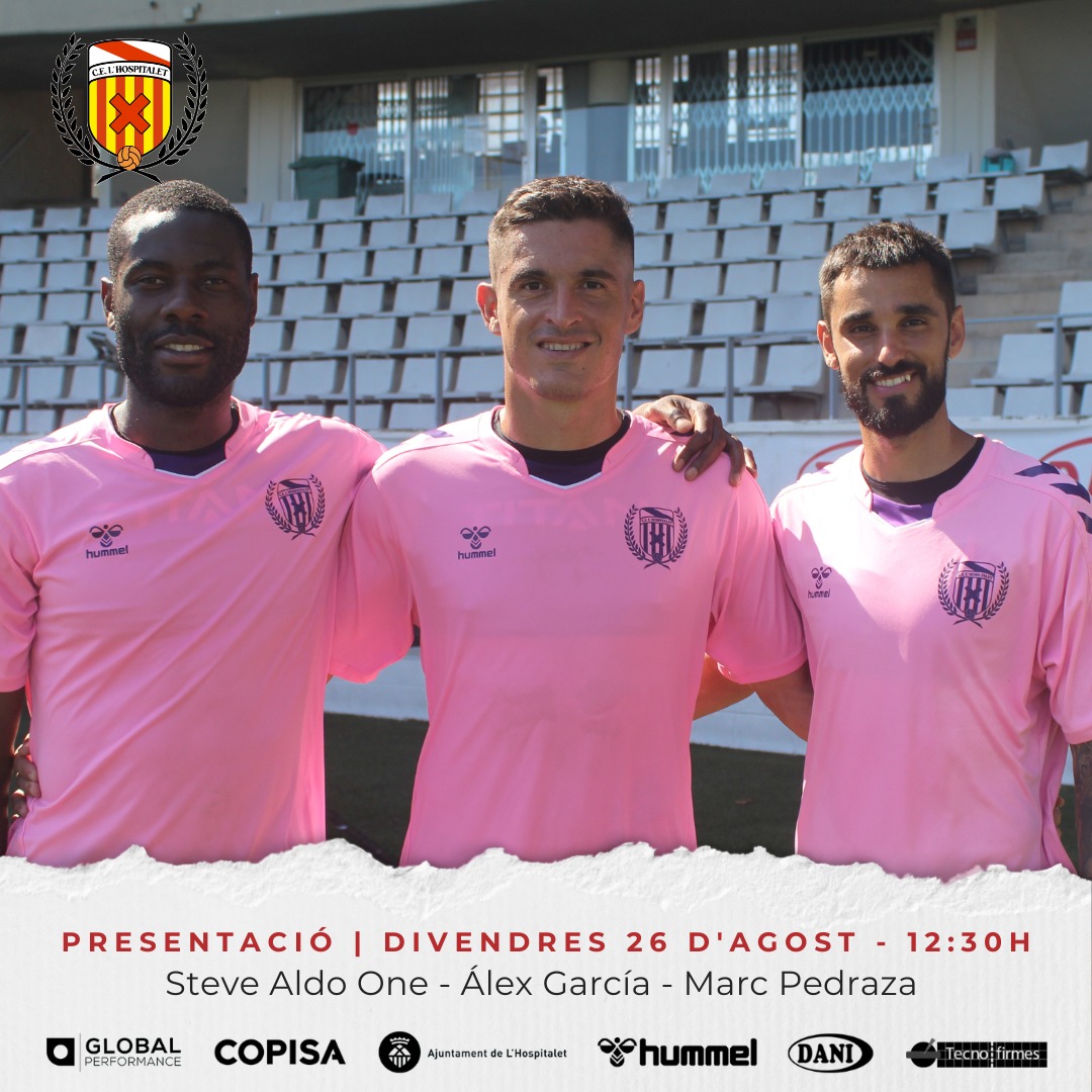 CELHospitalet's tweet photo. 📸 Aquest migdia, a les 12.30 h, farem la presentació dels tres darrers fitxatges del #CELH2223:
✅️ Marc Pedraza
✅️ @alexgarcia149
✅️ @stevealdo5
#Benvinguts #Bentornats https://t.co/wNbzNCL9hQ