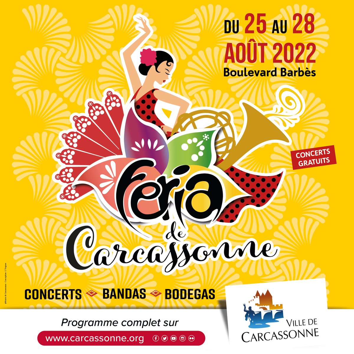 CarcaInfos's tweet photo. 🎉 VOTRE PROGRAMME DU JOUR À LA #FERIA DE #CARCASSONNE
💃 Place Carnot :
16h/17h30 - #AndaJaleo
🎵 Campo boulevard Barbès :
19h30 #Epelo
21h30 #FatalBazooka - #MichaelYoun
23h #LaurentWolf
👇Toutes les infos sur👇
https://t.co/3rmPo8VCKn https://t.co/r2U1xA8RMR