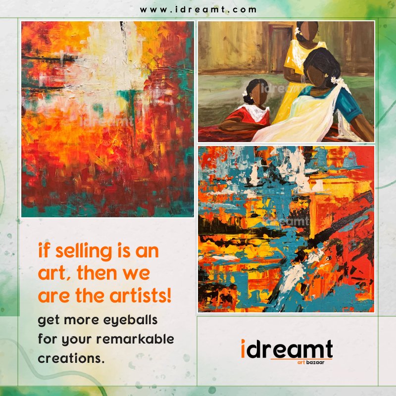 Idreamtart's tweet photo. as an inclusive bazaar for artists and art lovers, we let your amazing creations reach art lovers and help you get the right price for them. for details, visit https://t.co/o8CT8C9zq7.

#SellYourArtWork #SellArtWorkOnline #ArtWorkOnline #idreamt #idreamtIndia #idreamtArtBazaar https://t.co/P4oQ3pn3oZ