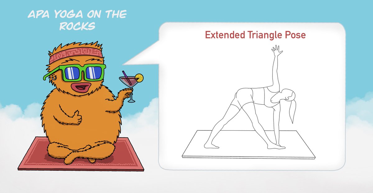 oopa_nft's tweet photo. GM APAs! New week, new pose. 🧘‍♀️

Let's be real, the Extended Triangle🔺Pose should be part of everyone's daily routine. 

This posture... 
-Releases your lower back
-Strengthens your core
-Expands your body, mind, and apeing capabilities

#APA #AVAX https://t.co/B9Qwj7MI9O