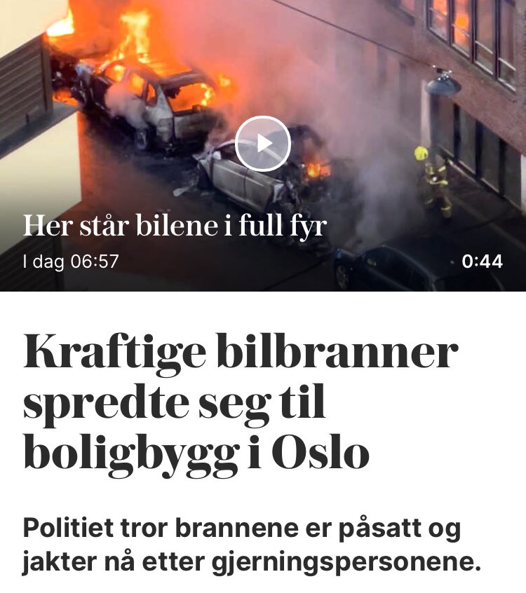 Slattkarn's tweet photo. Sikker på at politiet tar feil her, er nok bare det at det er blitt så håpløst å kjøre #bil i #Oslo at bilene støver ned og tar fyr når de startes.
Er vel liten sjanse for at våre nye #melaninrike_landsmenn løper rundt å leker seg med #fyrstikker eller?
#bilbrann #selvantennelse https://t.co/l1muz54fGz