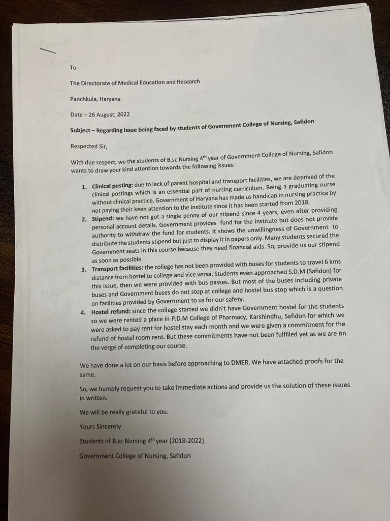 ashu_goswami_'s tweet photo. Government College of Nursing ,Safidon,Jind students gathered   at DMER office for
1)clinical posting 
2)stipend
3)transport facilities 
4) hostel refund 
@dmer @anilvijminister @cmohry @PMOIndia https://t.co/yY9vb1dwpe