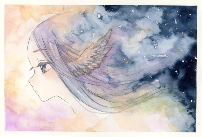drawing夜を誘う滲み方がすごく気に入っています(*'ω'*)#透明水彩 #drawing #イラスト 