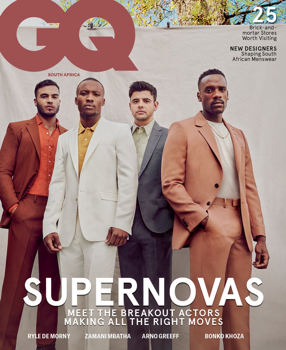GQdotcoza's tweet photo. Presenting GQ's Best Dressed Issue featuring break-out kings, @BonkoKhoza, Arno Greef, @mbatha_zamani and Ryle Rene De Morny photographed at the idyllic @SteenbergFarm by the inimitable @xx_niquita_xx. https://t.co/8tUMB8oSQs