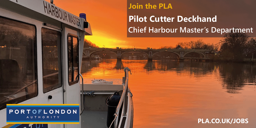 Join the PLA: We're recruiting a Pilot Cutter Deckhand to provide direct support to our pilotage service by transferring pilots safely to and from ships in the #PortofLondon hubs.la/Q01kyxGk0 #MaritimeCareers #MartimeJobs #London #Kent #Essex