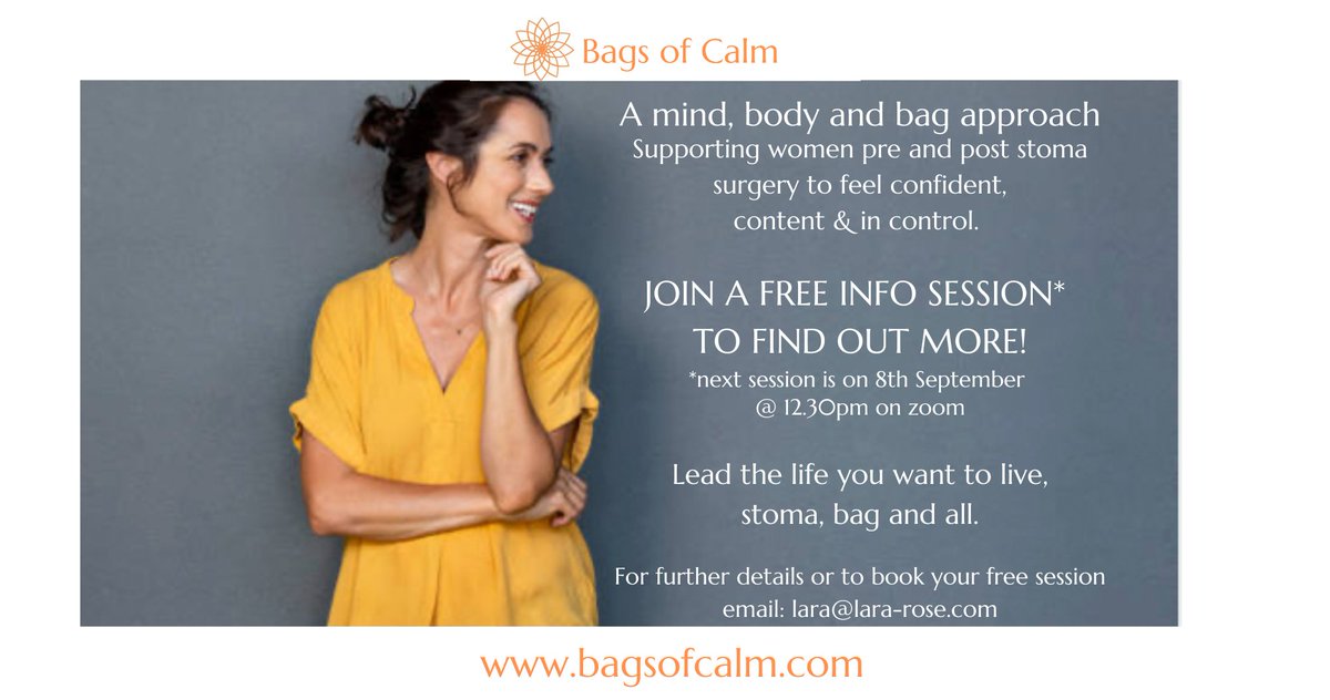 BowelsOfStMarks's tweet photo. Laura from Bags of Calm presents: A mind, body and bag approach supporting women pre and post stoma surgery to feel confident, content & in control. The next session is on 8th September 12.30pm on Zoom. Email to book.
#WeAreStMarks #Stoma #bagsofcalm https://t.co/yMg7Oiae6f