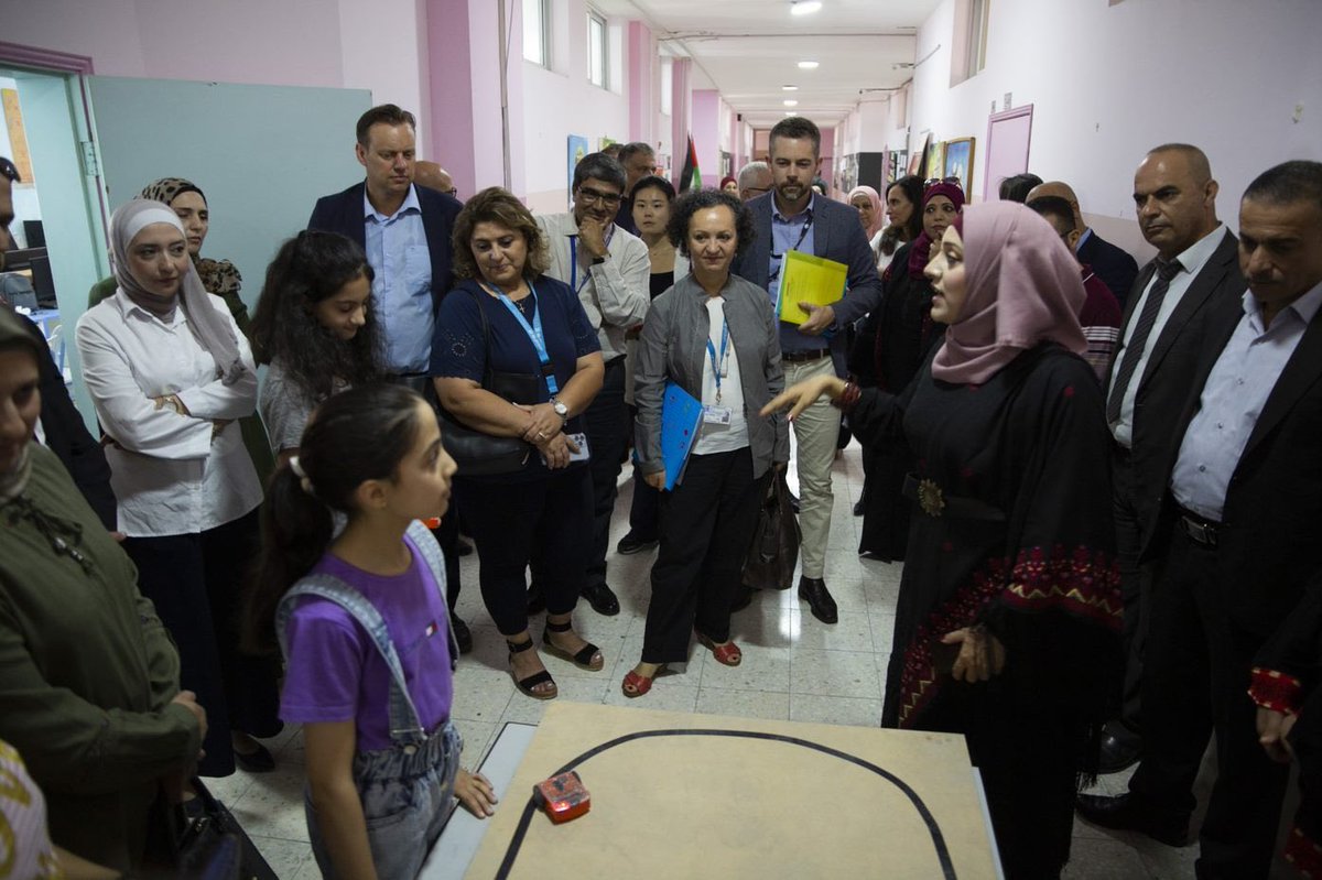 UNICEFpalestine's tweet photo. H.E Marwan Awartani Palestine’s Minister of @moeheps &amp; @UNICEFPalestine’s @LelmiU, visited the #STEM innovative learning environments for Palestinian #children in the #West_Bank. Thanks to Australia's @DFAT in Ramallah, @NorwayPalestine, #Koica &amp; @EduCannotWait for their support. https://t.co/RajbMcahGV