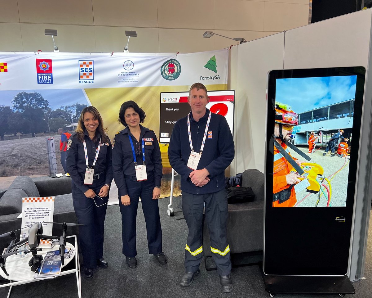 SA_SES's tweet photo. It’s been a big few days @SA_SES staff & volunteers @AFACnews 2022 Conference, where 4000 emergency personnel attended. Highlights include showcasing the SASES remote drone capabilities, exhibiting the All Terrain Vehicle & SASES leadership speaker panel presentations #AFAC2022 https://t.co/wxaZ7u6z9q